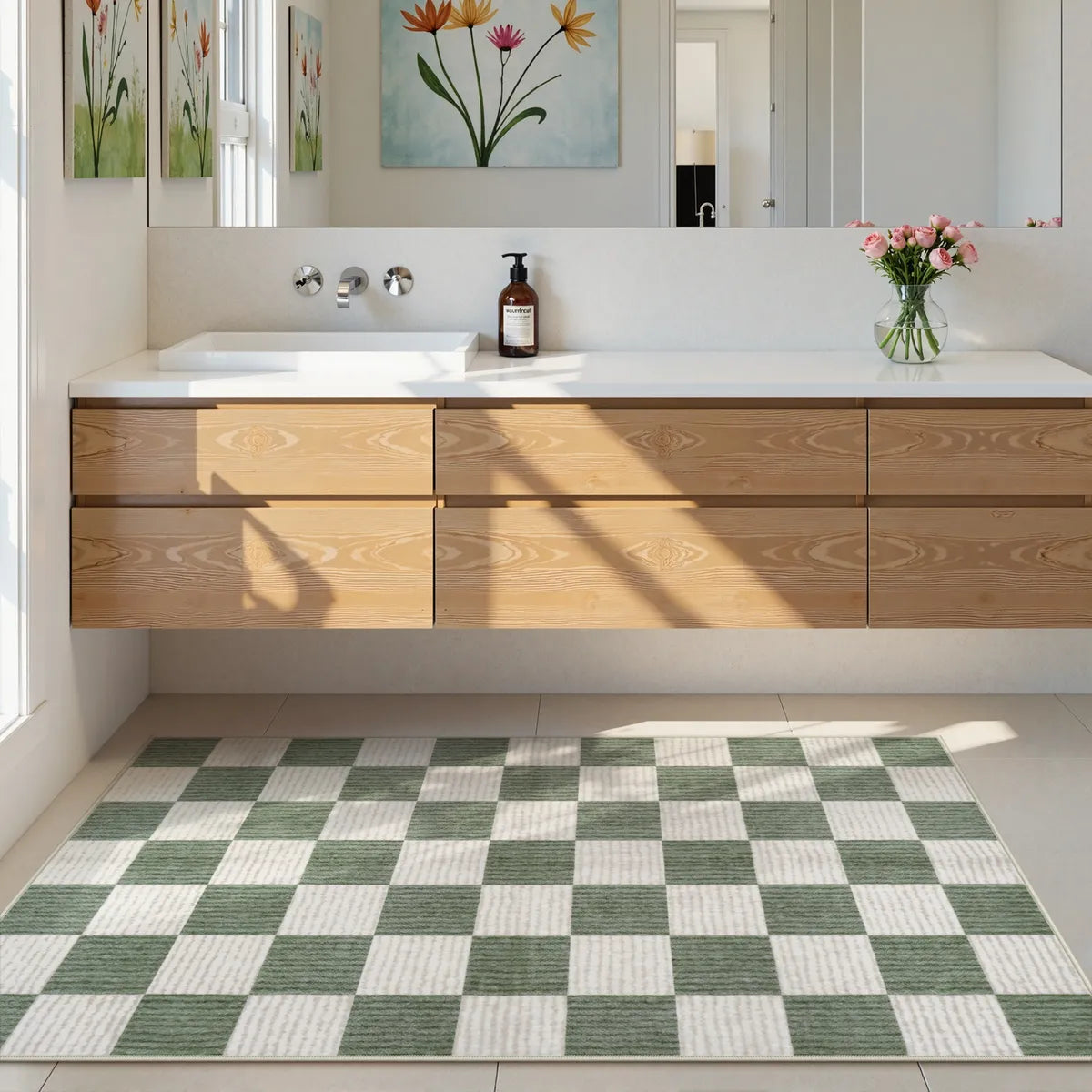Echec Washable Modern Checkerboard Olive Green Rug Area Rugs Lahome