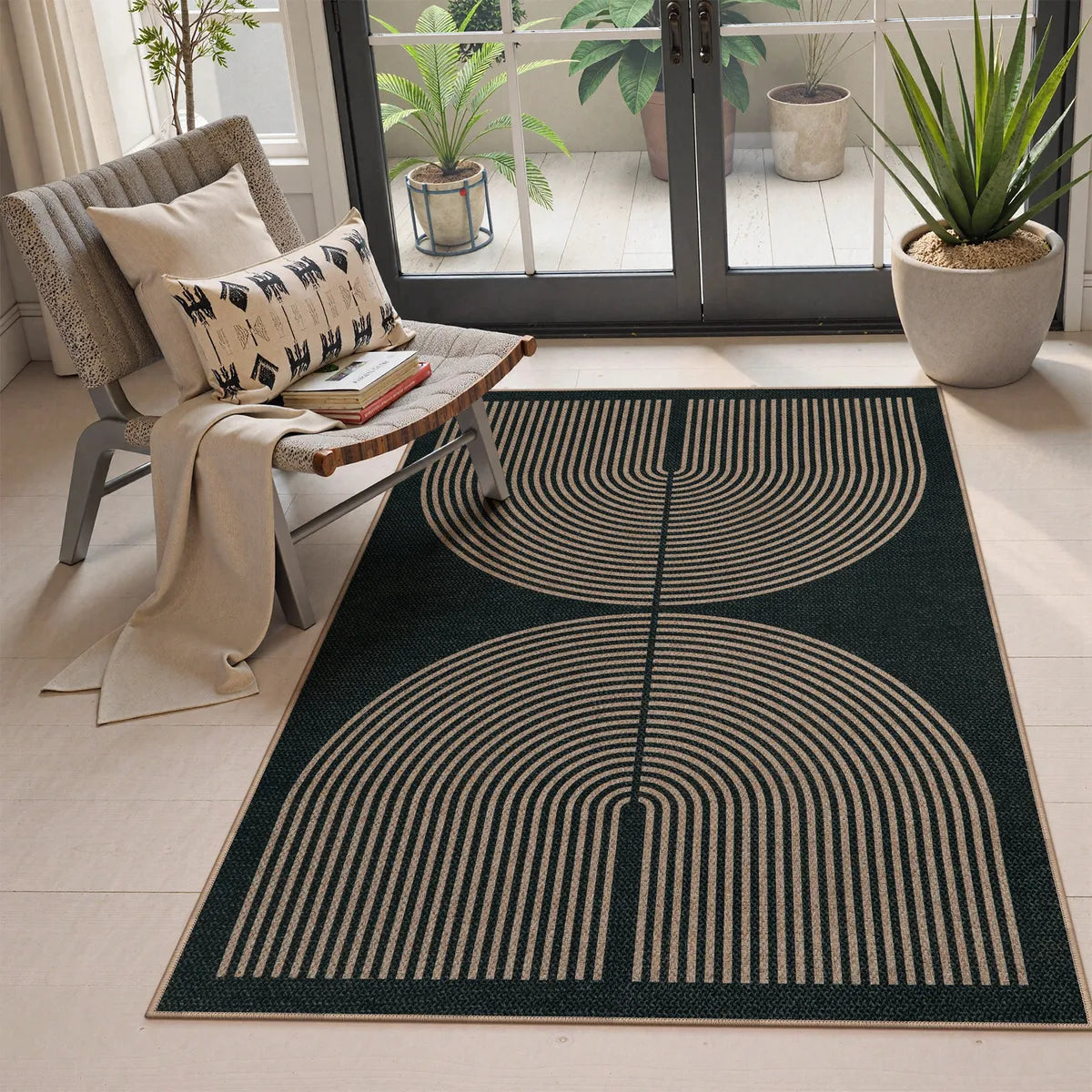 Enfys Washable Modern Rainbow Easy Jute Black Indoor/Outdoor Rug Clearance Rugs Lahome