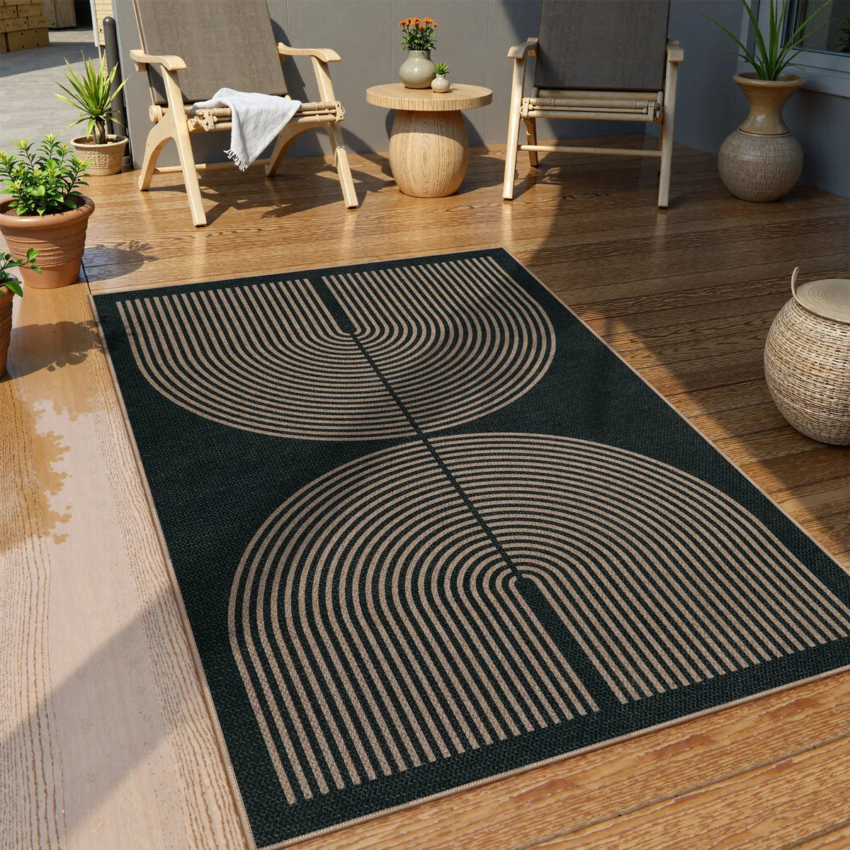 Enfys Washable Modern Rainbow Easy Jute Black Indoor/Outdoor Rug Clearance Rugs Lahome