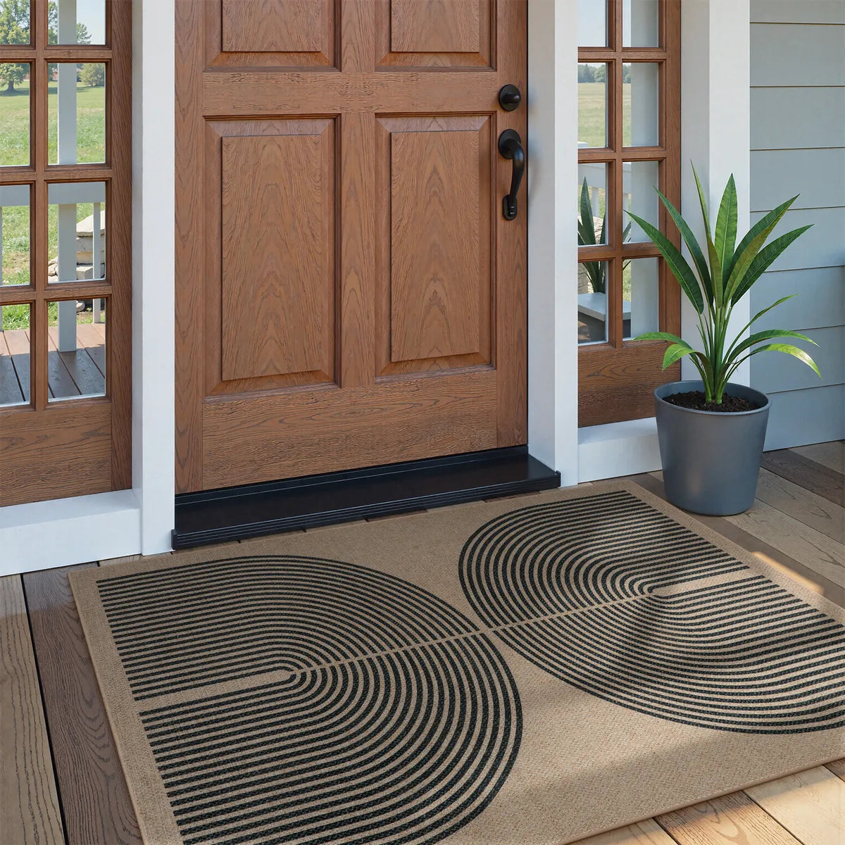 Enfys Washable Modern Rainbow Easy Jute Khaki Indoor/Outdoor Rug Clearance Rugs Lahome