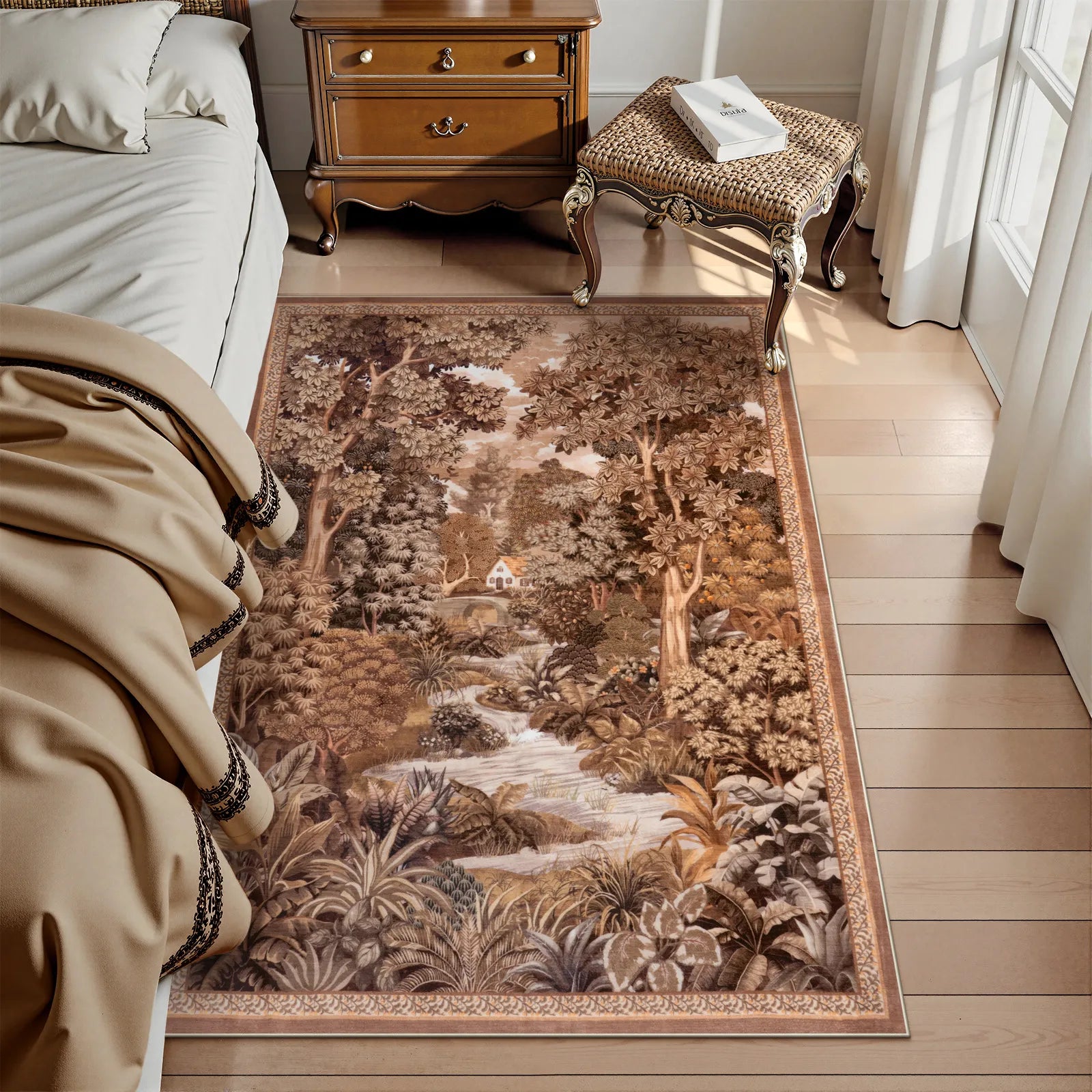 Foret Washable Vintage Forest Woodland Brown Rug Area Rugs Lahome