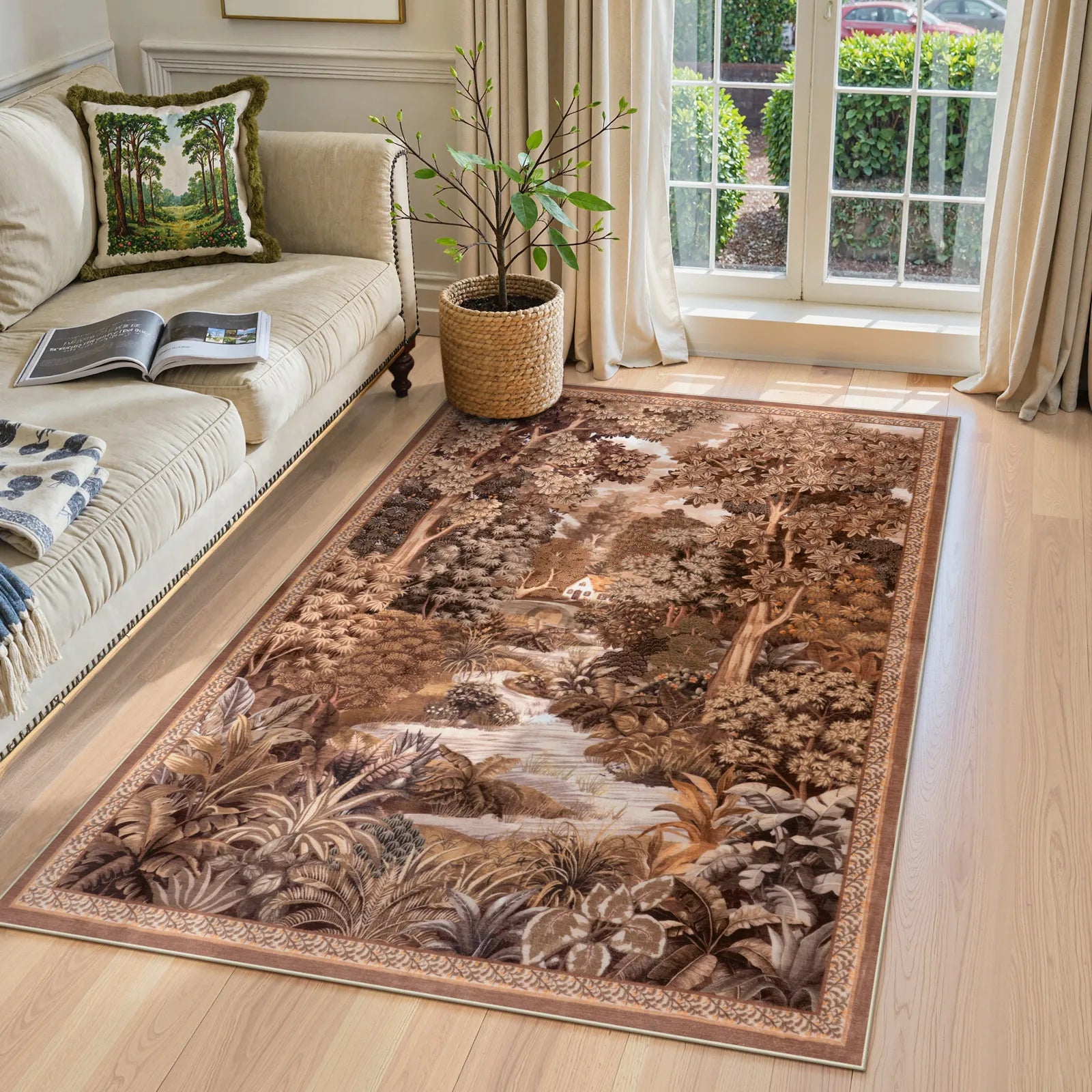 Foret Washable Vintage Forest Woodland Brown Rug Area Rugs Lahome