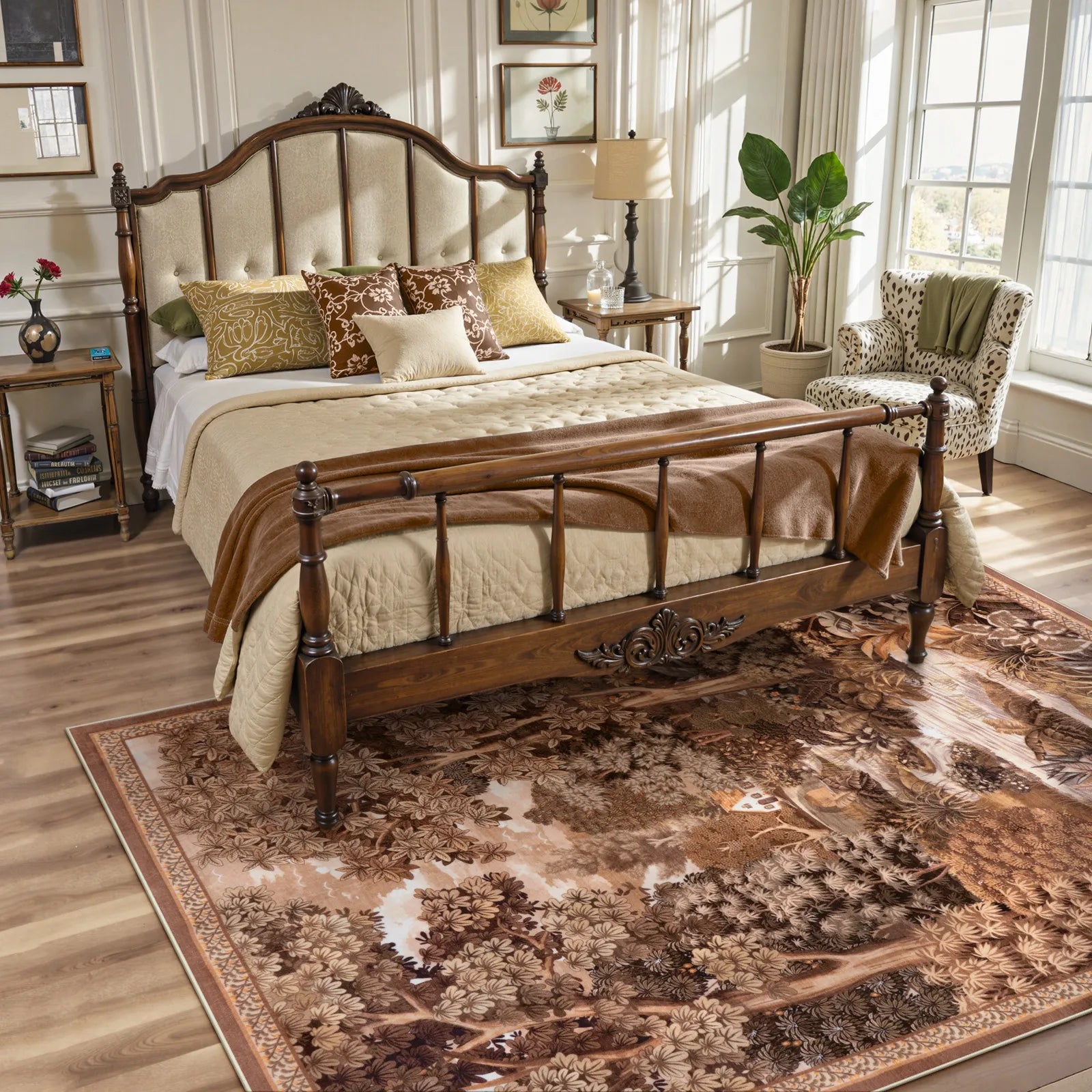 Foret Washable Vintage Forest Woodland Brown Rug Area Rugs Lahome