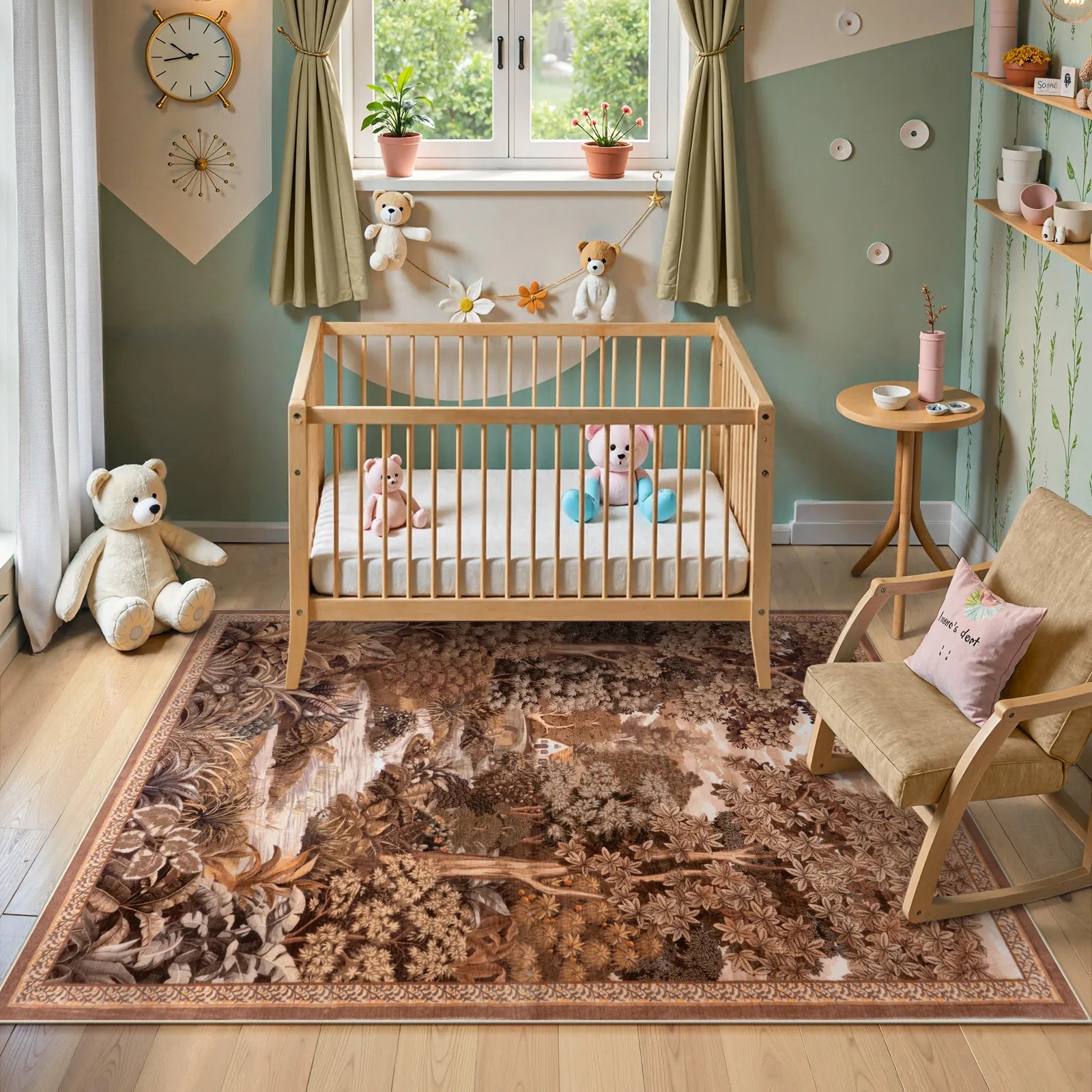 Foret Washable Vintage Forest Woodland Brown Rug Area Rugs Lahome