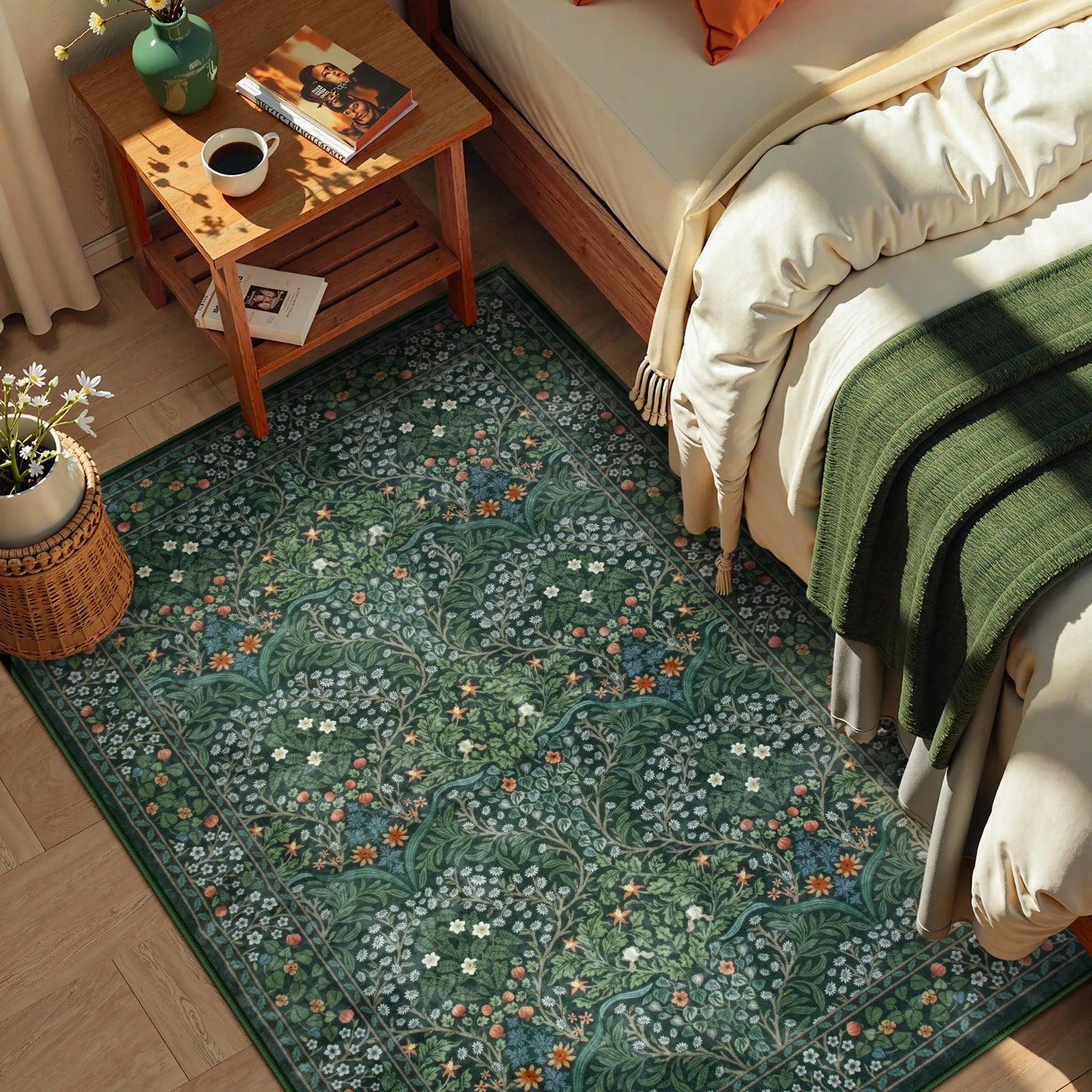 Giverny Washable Maximalism Vintage French Floral Dark Green Rug Rugs Lahome 3' x 5'