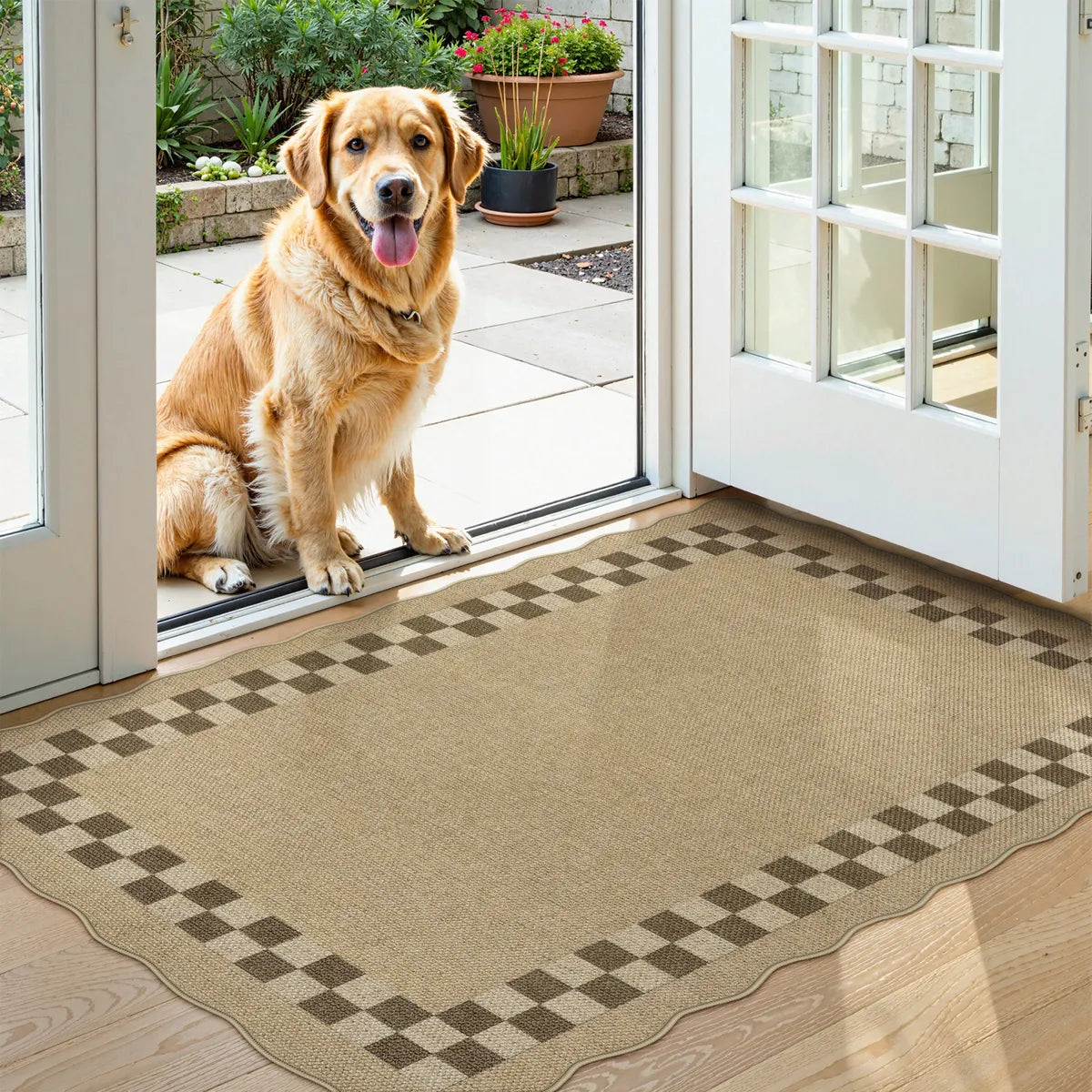 Linoe Washable Checkered Wavy Oatmeal Easy Jute Rug Rugs Lahome 3' x 5'