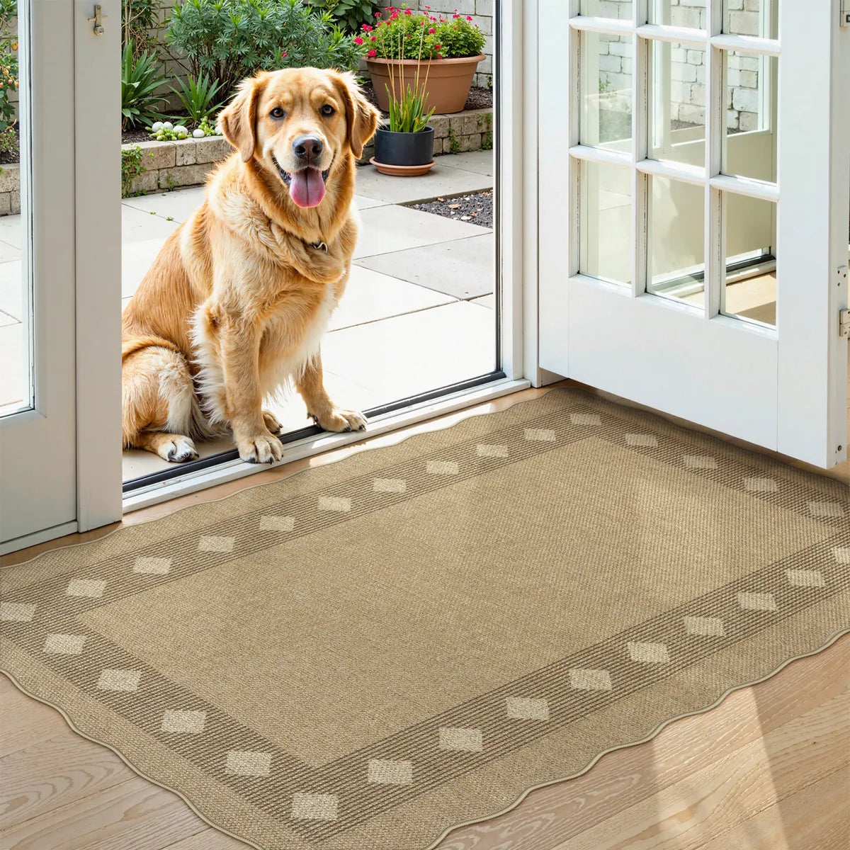 Linoe Washable Diamond Wavy Oatmeal Easy Jute Rug Rugs Lahome 3' x 5'