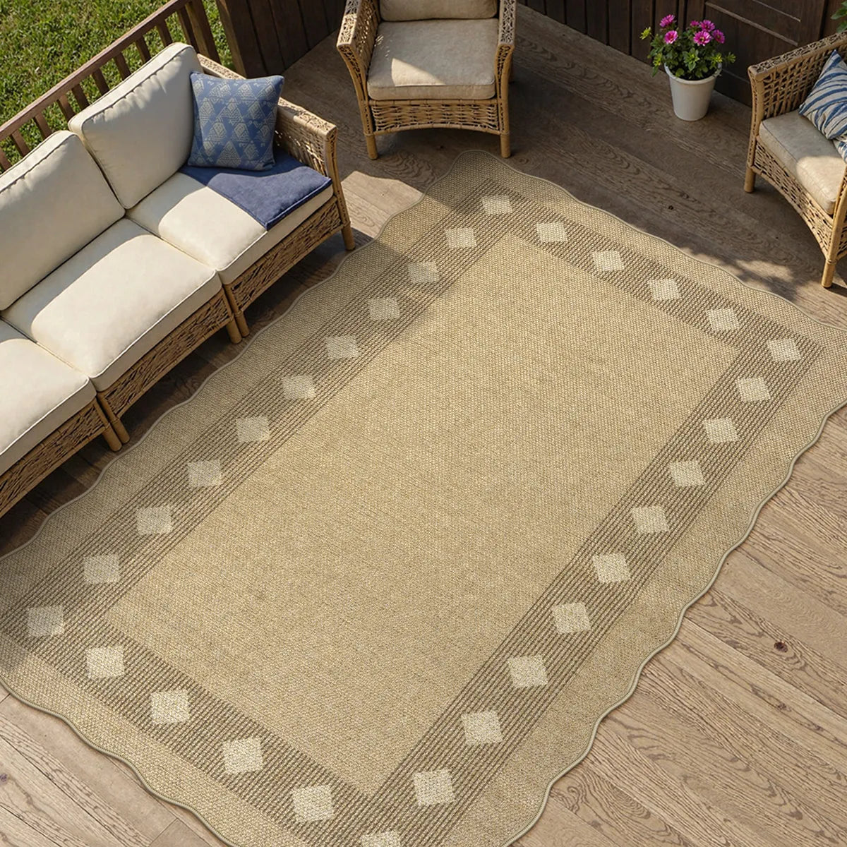 Linoe Washable Diamond Wavy Oatmeal Easy Jute Rug Rugs Lahome