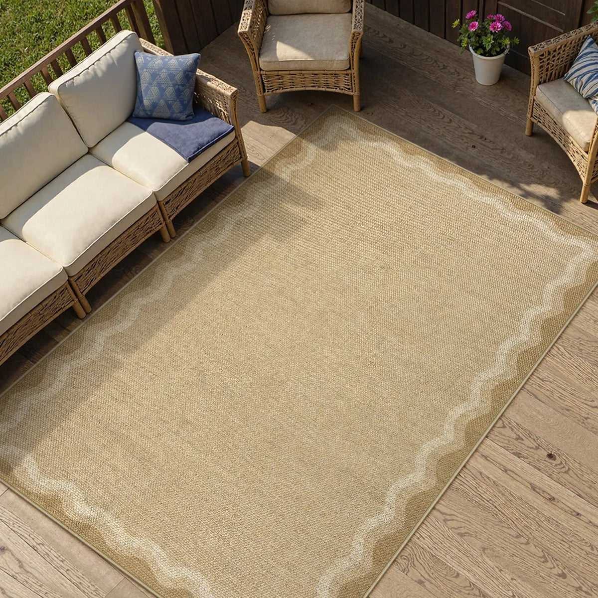 Linoe Washable Gradient Wavy Oatmeal Easy Jute Rug Rugs Lahome