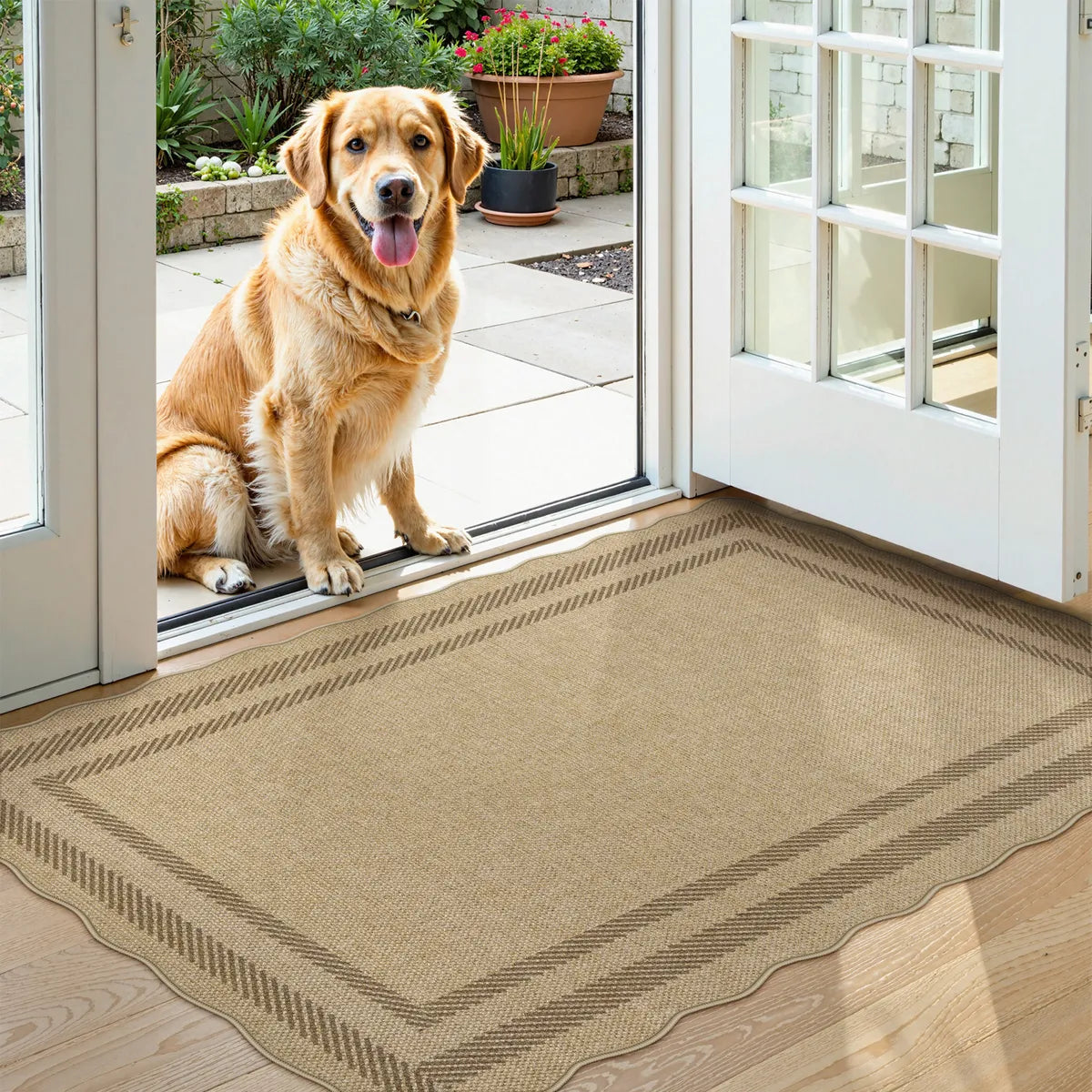 Linoe Washable Layered Wavy Oatmeal Easy Jute Rug Rugs Lahome 3' x 5'