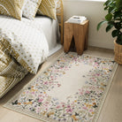 Solene Washable Modern Blooming Floral Garden Beige Rug Area Rugs Lahome 3' x 5'