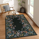 Solene Washable Modern Blooming Floral Garden Black Rug Area Rugs Lahome