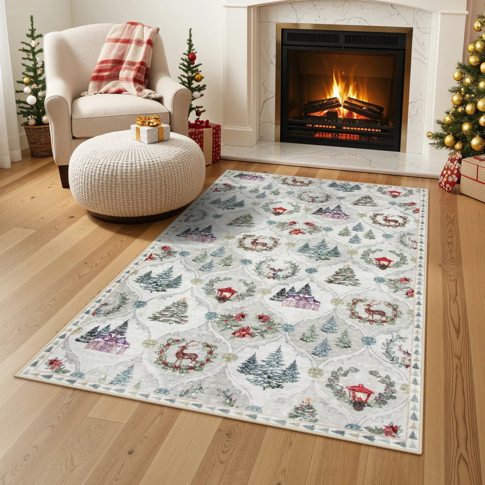 Pascal Christmas Washable World Moroccan Beige Rug Area Rugs Lahome 3' x 5'