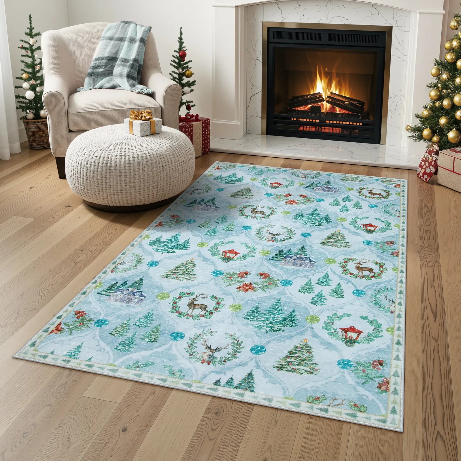 Pascal Christmas Washable World Moroccan Blue Rug Area Rugs Lahome 3' x 5'