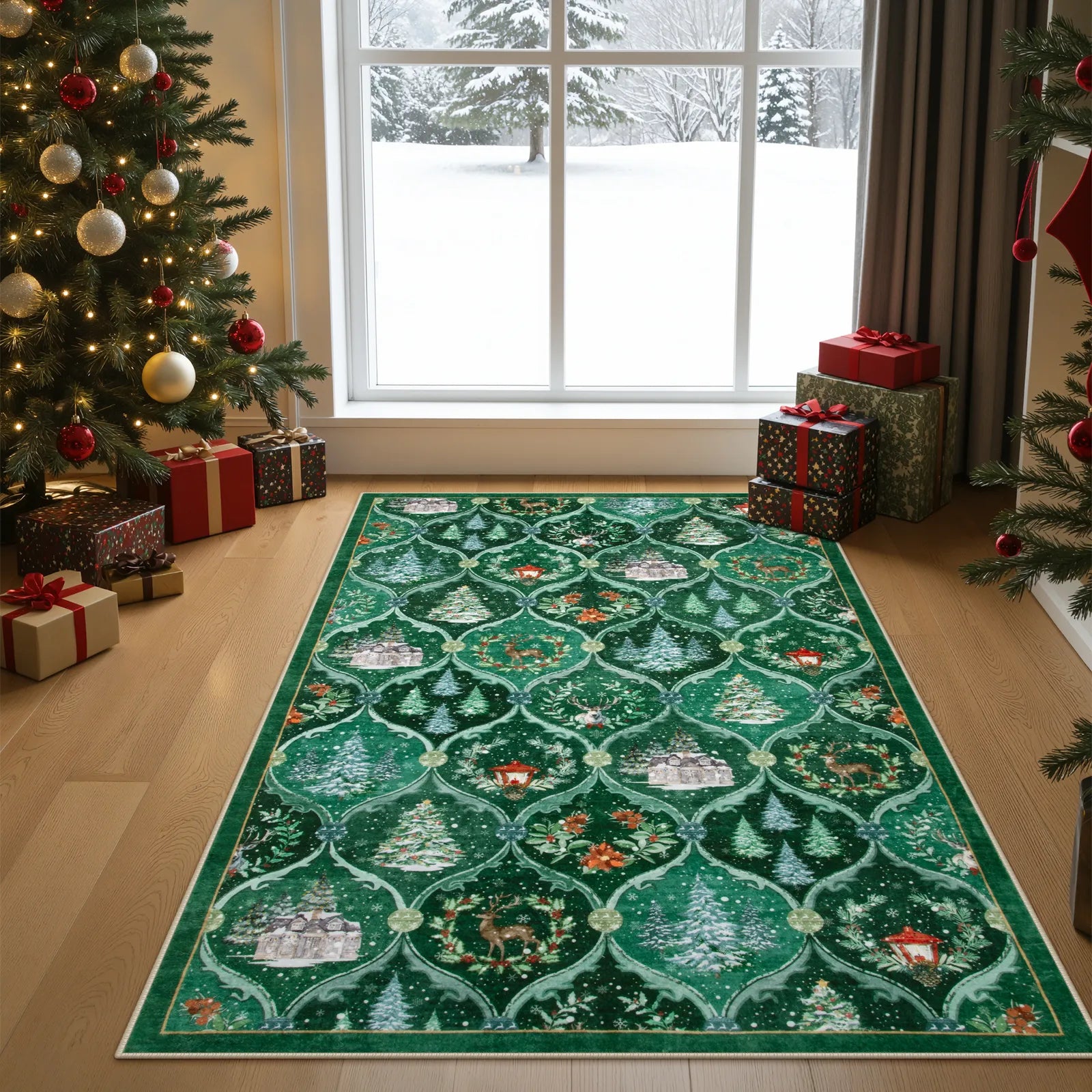 Pascal Christmas Washable World Moroccan Green Rug Area Rugs Lahome 3' x 5'