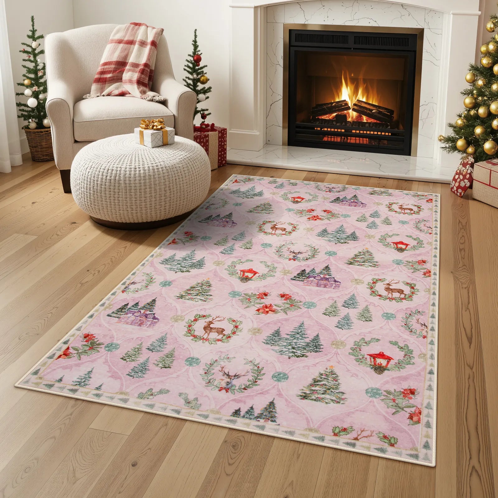 Pascal Christmas Washable World Moroccan Pink Rug Area Rugs Lahome 3' x 5'