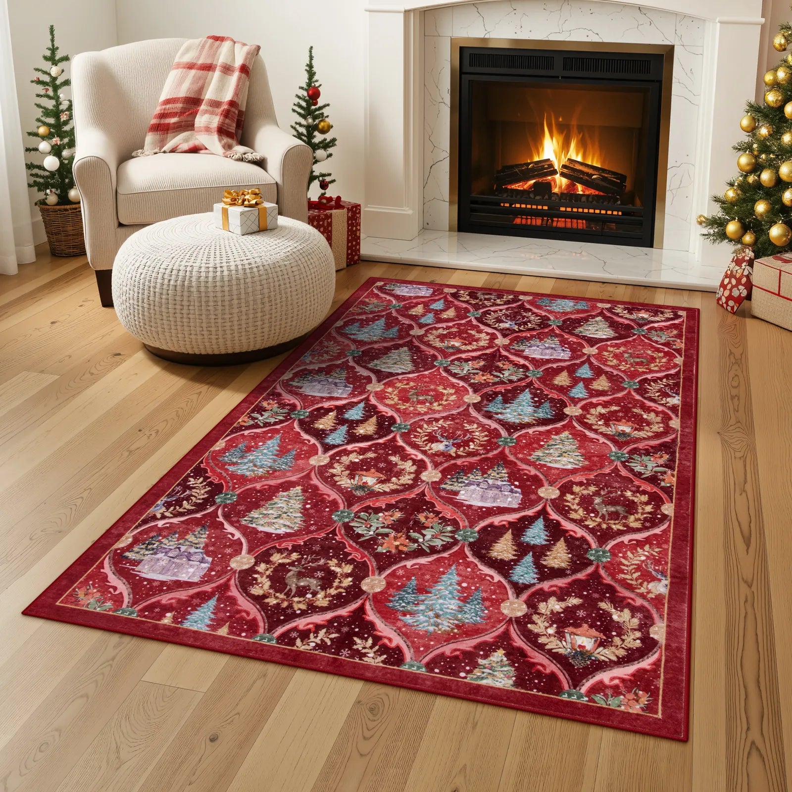 Pascal Christmas Washable World Moroccan Red Rug Area Rugs Lahome 3' x 5'