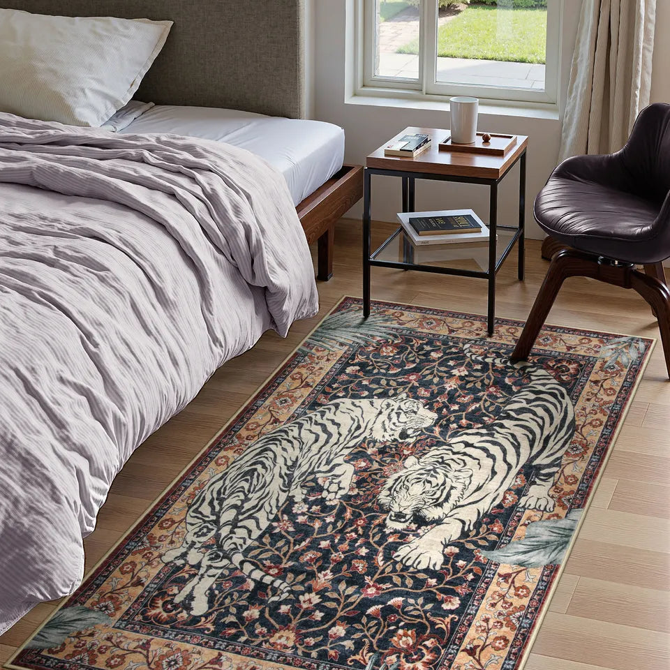 Rava Washable Wild Tiger Brown Rug Area Rugs Lahome