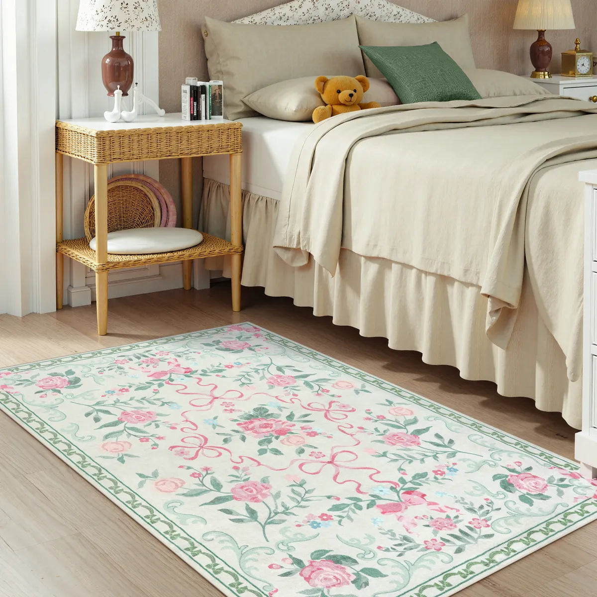 Rosabel Washable Floral Bows Green Rug Area Rugs Lahome