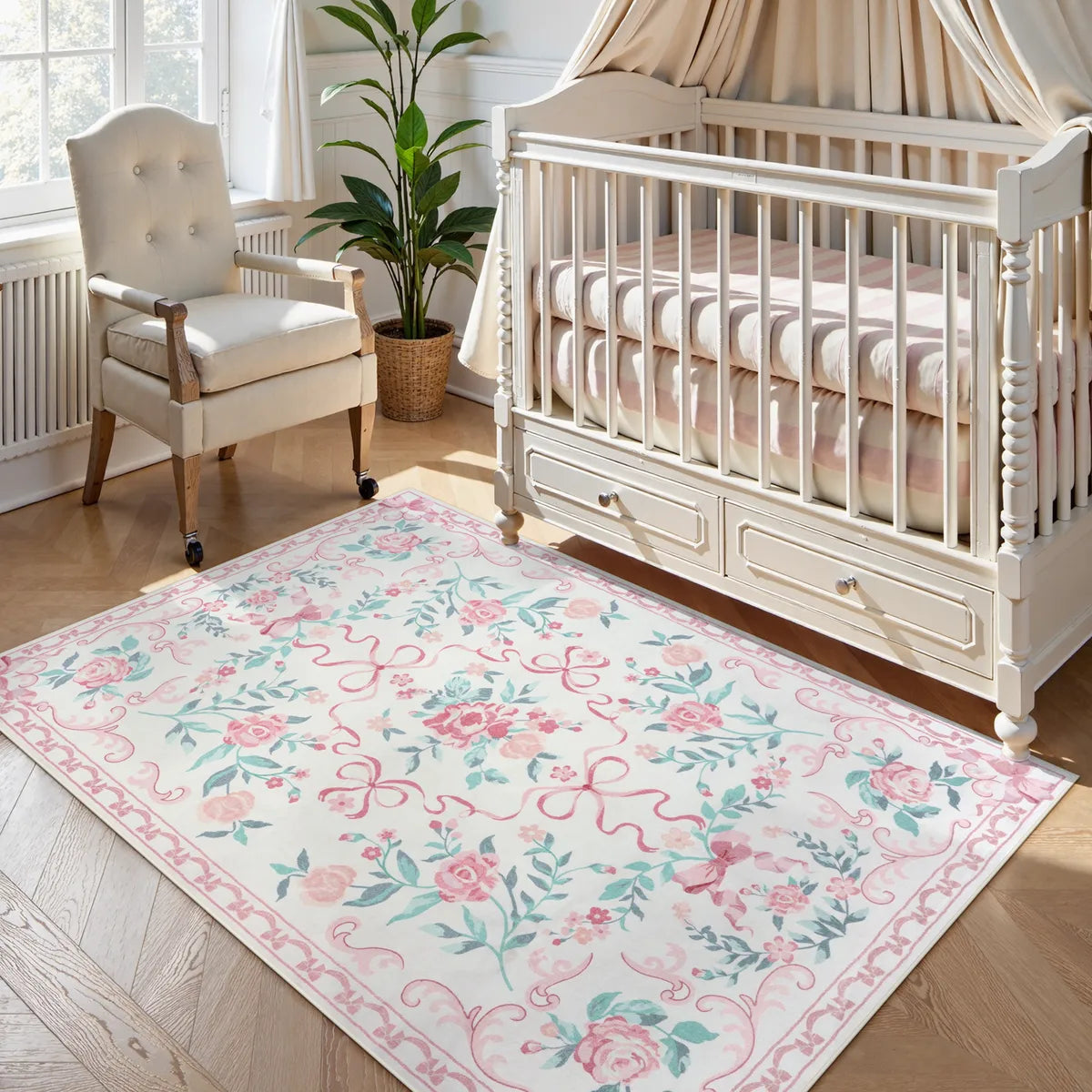 Rosabel Washable Floral Bows Pink Rug Area Rugs Lahome