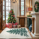 Velours Christmas Washable Tree and Snowflake Beige Rug Area Rugs Lahome