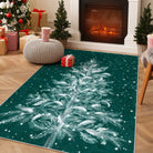 Velours Christmas Washable Tree and Snowflake Green Rug Area Rugs Lahome 3' x 5'