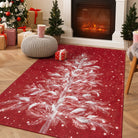 Velours Christmas Washable Tree and Snowflake Red Rug Area Rugs Lahome 3' x 5'