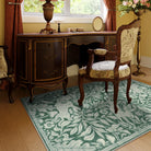 Nadine Washable Vintage Woodcut Forest and Rabbit Green Rug Area Rugs Lahome 3' x 5'