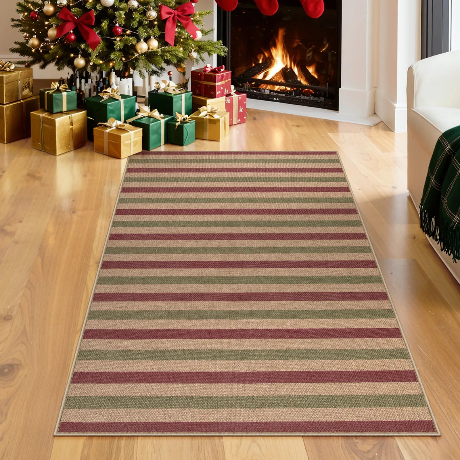 Elance Christmas Washable Easy Jute Slim Striped Red&Green Rug Easy Jute Rug Lahome 3' x 5'