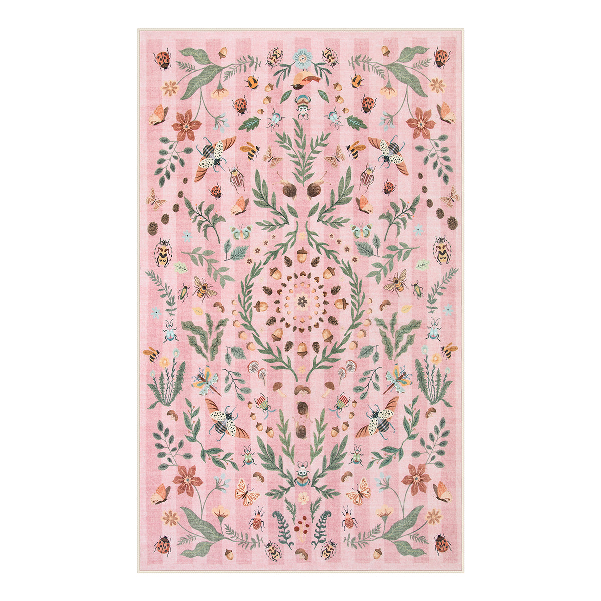 Chloe Washable Boho Insect Botanical Floral Pink Runner Rug Area Rugs Lahome
