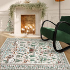 Kylian Christmas Washable Winter Snow House Beige Rug Area Rugs Lahome 3' x 5'