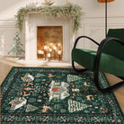 Kylian Christmas Washable Winter Snow House Green Rug Area Rugs Lahome 3' x 5'
