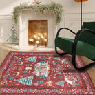 Christmas Washable Winter Snow House Red 5x7 Rug Clearance Rugs Lahome