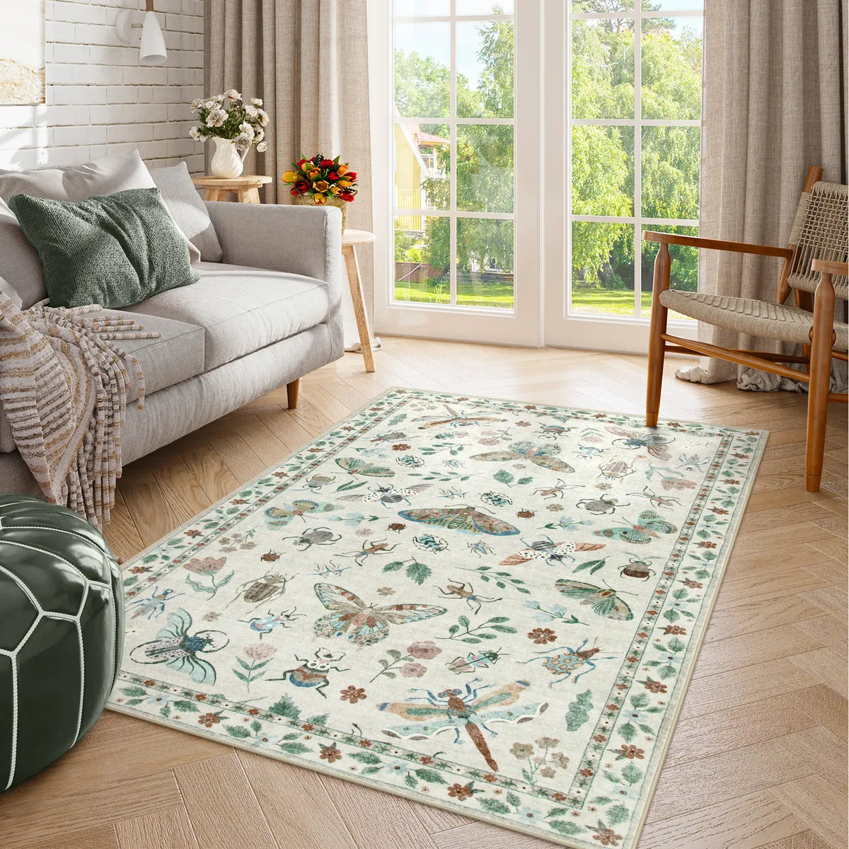 Vionnet Washable Modern Parisian Insect Beige Rug1 Clearance Rugs Lahome
