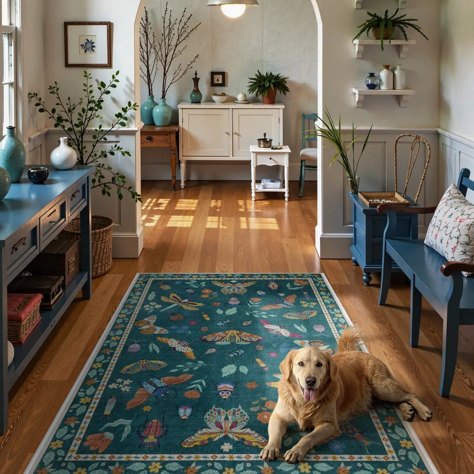 Vionnet Washable Modern Parisian Insect Green Area Rug Clearance Rugs Lahome