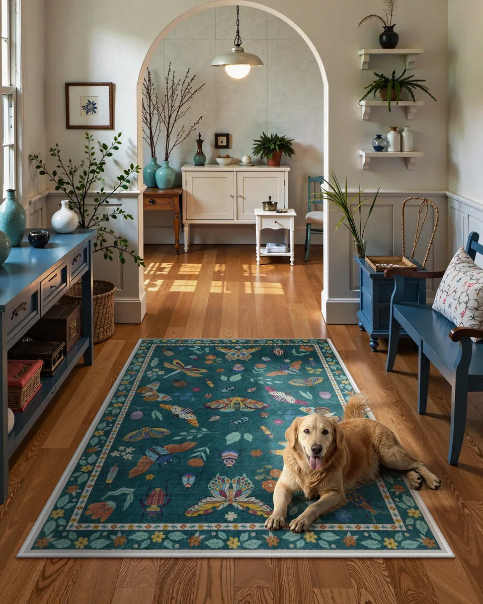 Vionnet Washable Modern Parisian Insect Green Area Rug Clearance Rugs Lahome