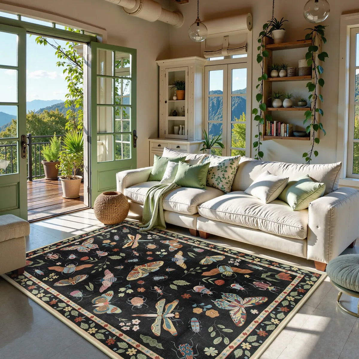 Vionnet Washable Modern Parisian Insect Black Rug Rugs Lahome 3' x 5'