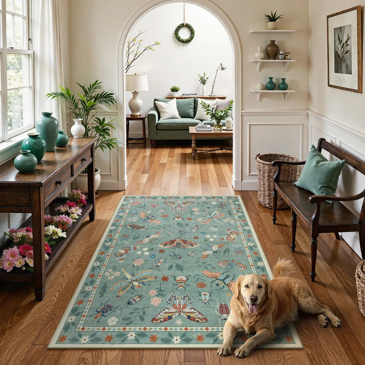 Vionnet Washable Modern Parisian Insect Light Green Rug Area Rugs Lahome 3' x 5'