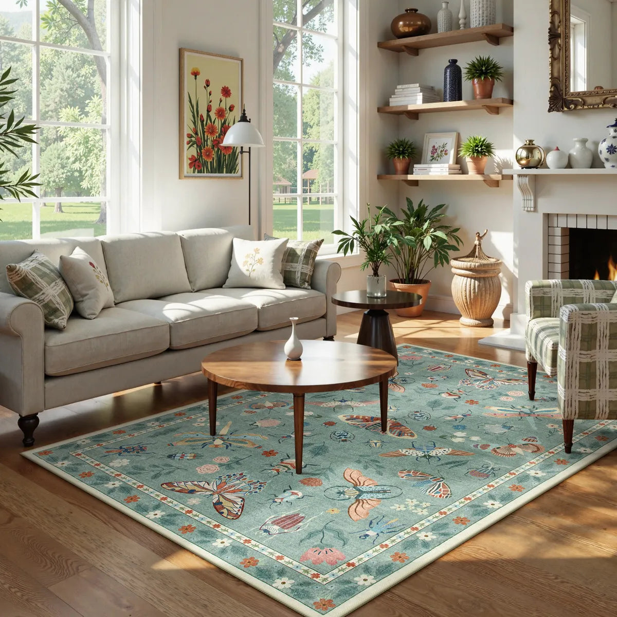 Vionnet Washable Modern Parisian Insect Light Green Rug Area Rugs Lahome