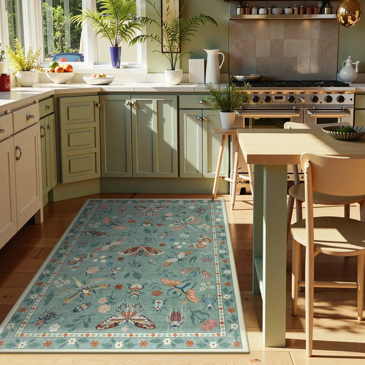 Vionnet Washable Modern Parisian Insect Light Green Rug Area Rugs Lahome