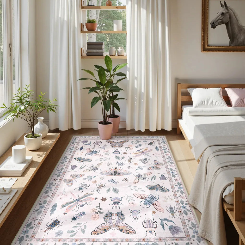 Vionnet Washable Modern Parisian Insect Light Pink Rug1 Area Rugs Lahome