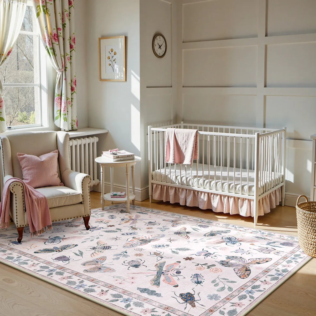 Vionnet Washable Modern Parisian Insect Light Pink Rug1 Area Rugs Lahome