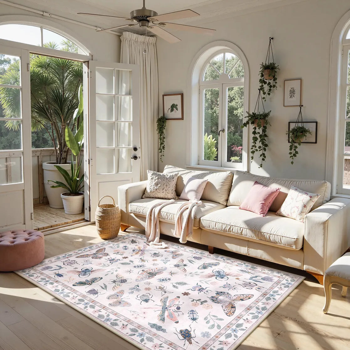 Vionnet Washable Modern Parisian Insect Light Pink Rug1 Area Rugs Lahome