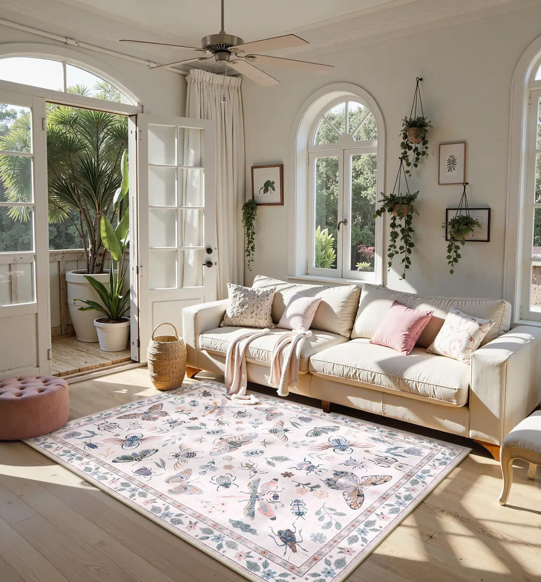 Vionnet Washable Modern Parisian Insect Light Pink Rug1 Area Rugs Lahome
