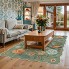 Flore Washable Boho Modern Parisian Floral Scalloped Green Rug Area Rugs Lahome