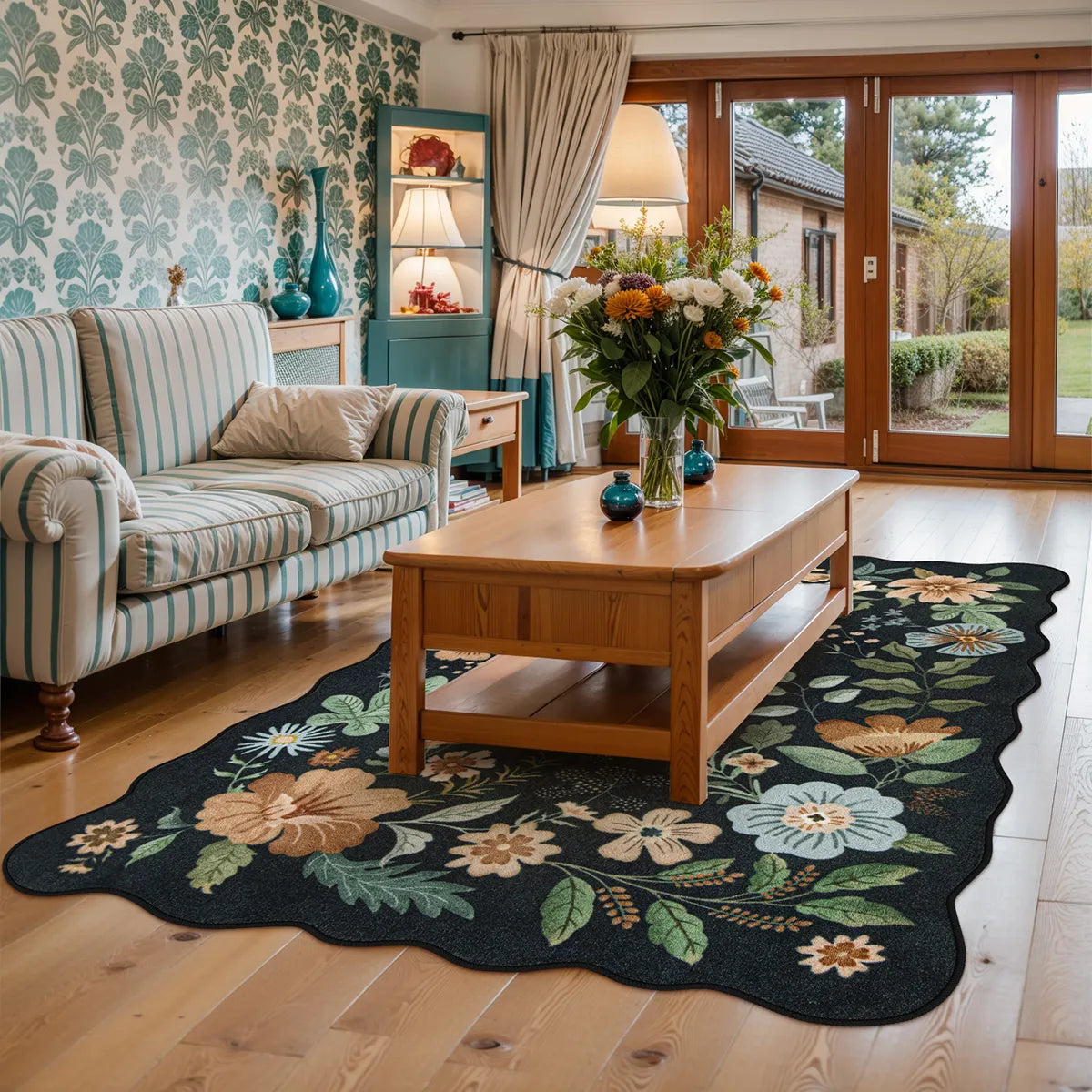 Flore Washable Boho Modern Parisian Floral Black 4x6 Rug Clearance Rugs Lahome