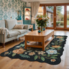 Flore Washable Boho Modern Parisian Floral Black 4x6 Rug Clearance Rugs Lahome