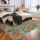 Flore Washable Boho Modern Parisian Floral Scalloped Green Rug Area Rugs Lahome