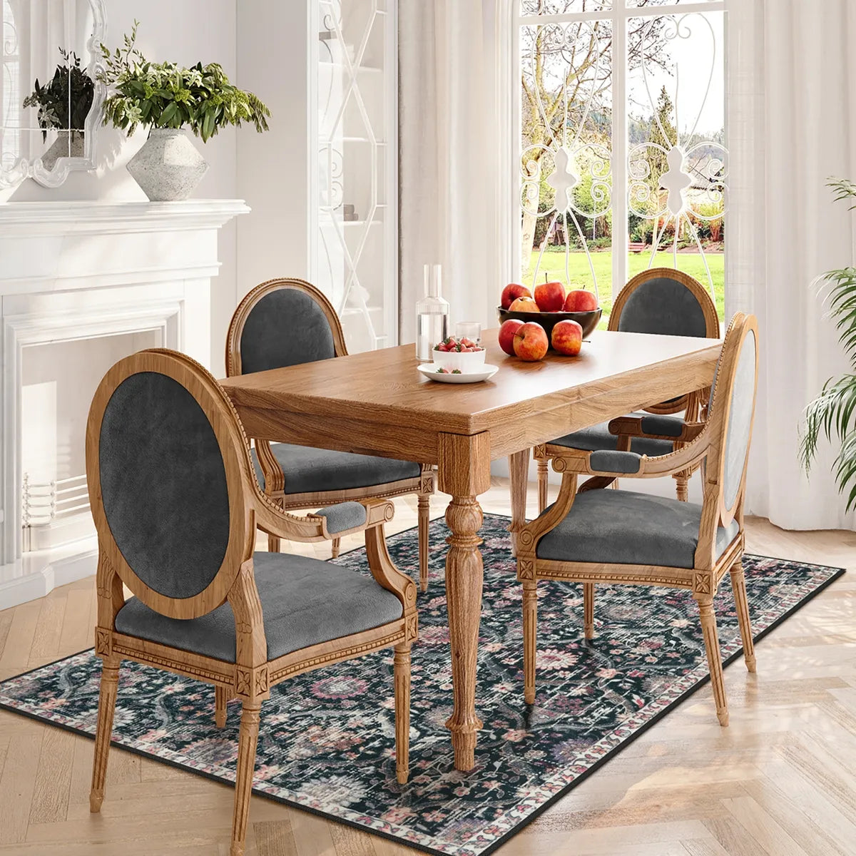 Elise Washable Ultra-thin Vintage Floral Moroccan Trellis Black Rug Area Rugs Lahome