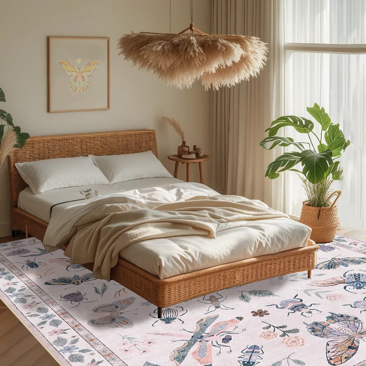 Vionnet Washable Modern Parisian Insect Light Pink Rug1 Area Rugs Lahome